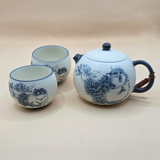 סט מקרמיקה אבן: קומקום ושתי כוסות