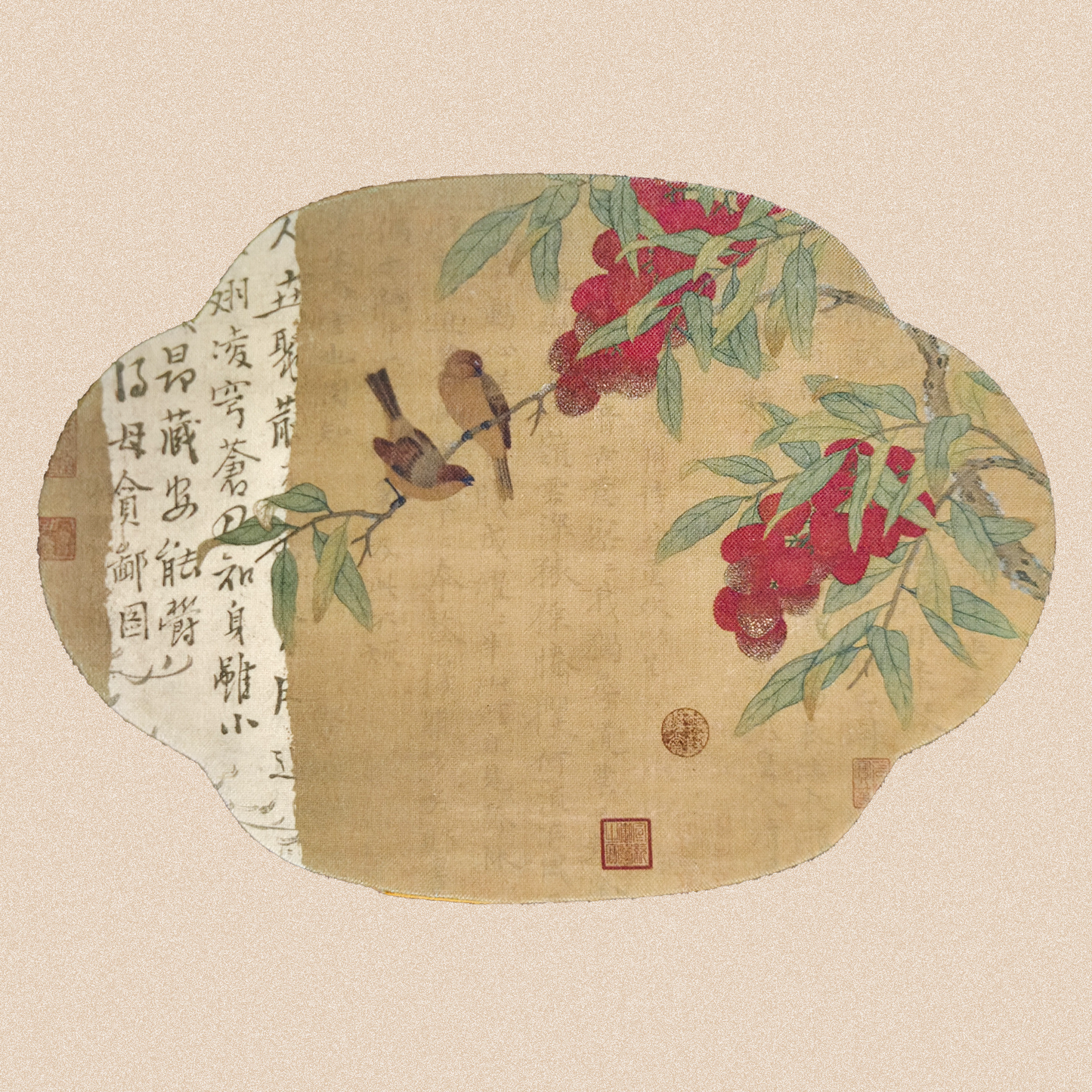 Чайное полотно "Воробьи на ветке восковницы", 25x35 см