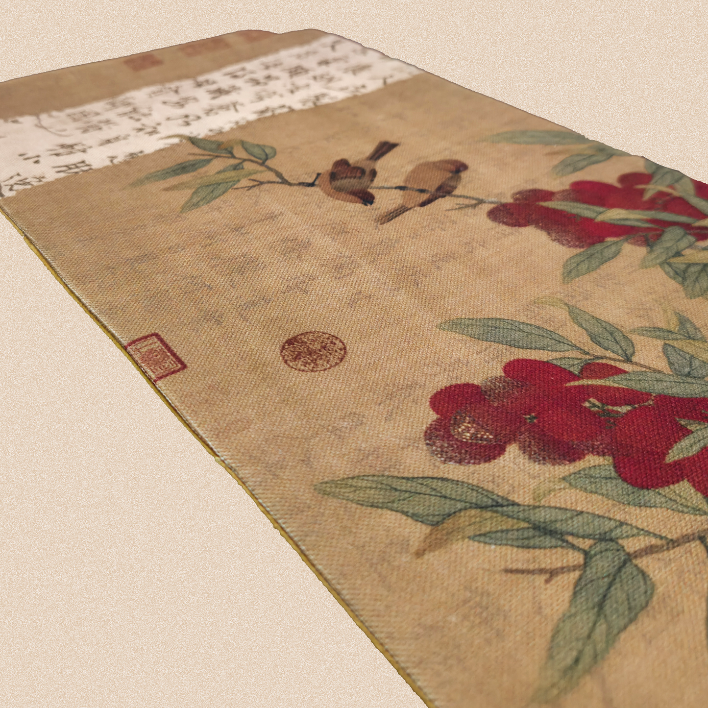 Чайное полотно "Воробьи на ветке восковницы", 20x40 см